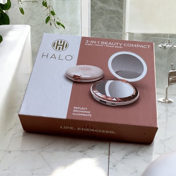 HALO 3-in-1 COMPACT MIRROR W/ LIGHT & POWER BANK Blush Pink - Picture 5 of 5